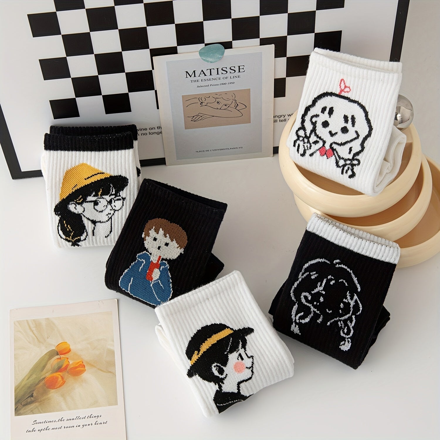 5 Pairs Cartoon Print Socks Comfy & Mid Tube Women's Stockings
