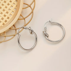 Silvery Knot Decor Hoop Earrings S925 Sterling Silver Needle Girls