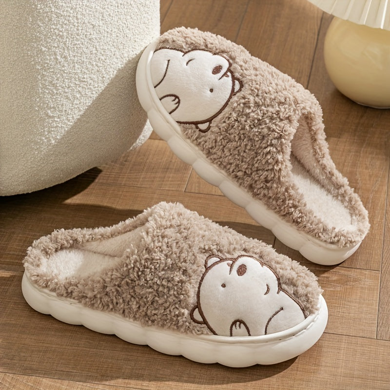 Women's Cartoon Slippers Round Toe Non-slip Home Fluffy Soft Indoor Shoes