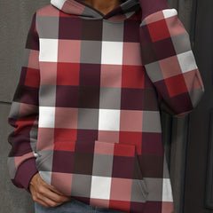 Plaid Print Kangaroo Pocket Hoodie Casual Long Sleeve Hoodies Sweatshirt