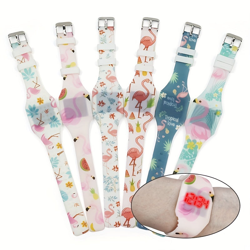 Girls Digital Watch Flamingo Theme Life Waterproof Silicone Strap