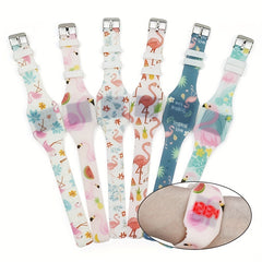 Girls Digital Watch Flamingo Theme Life Waterproof Silicone Strap