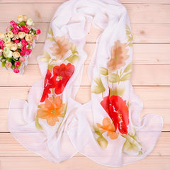 Vintage Flower Print Chiffon Scarf Thin Breathable Shawl