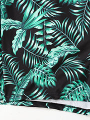 Tropical Print Tankini Set Round Neck Cami Top & Shorts 2 Piece