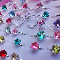 5pcs Alloy Girls Rings Mixed Style Mixed Colors Rhinestone Rings