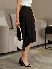 Pleated A Line Skirt Asymmetrical High Waist Women's Clothing