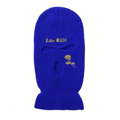 Rose Embroidery 3 Hole Ski Mask Winter Balaclava Neck Protector