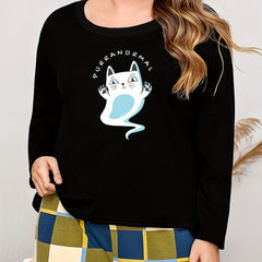 Ghost Print Halloween Lounge Top Women's Cat Long Sleeve