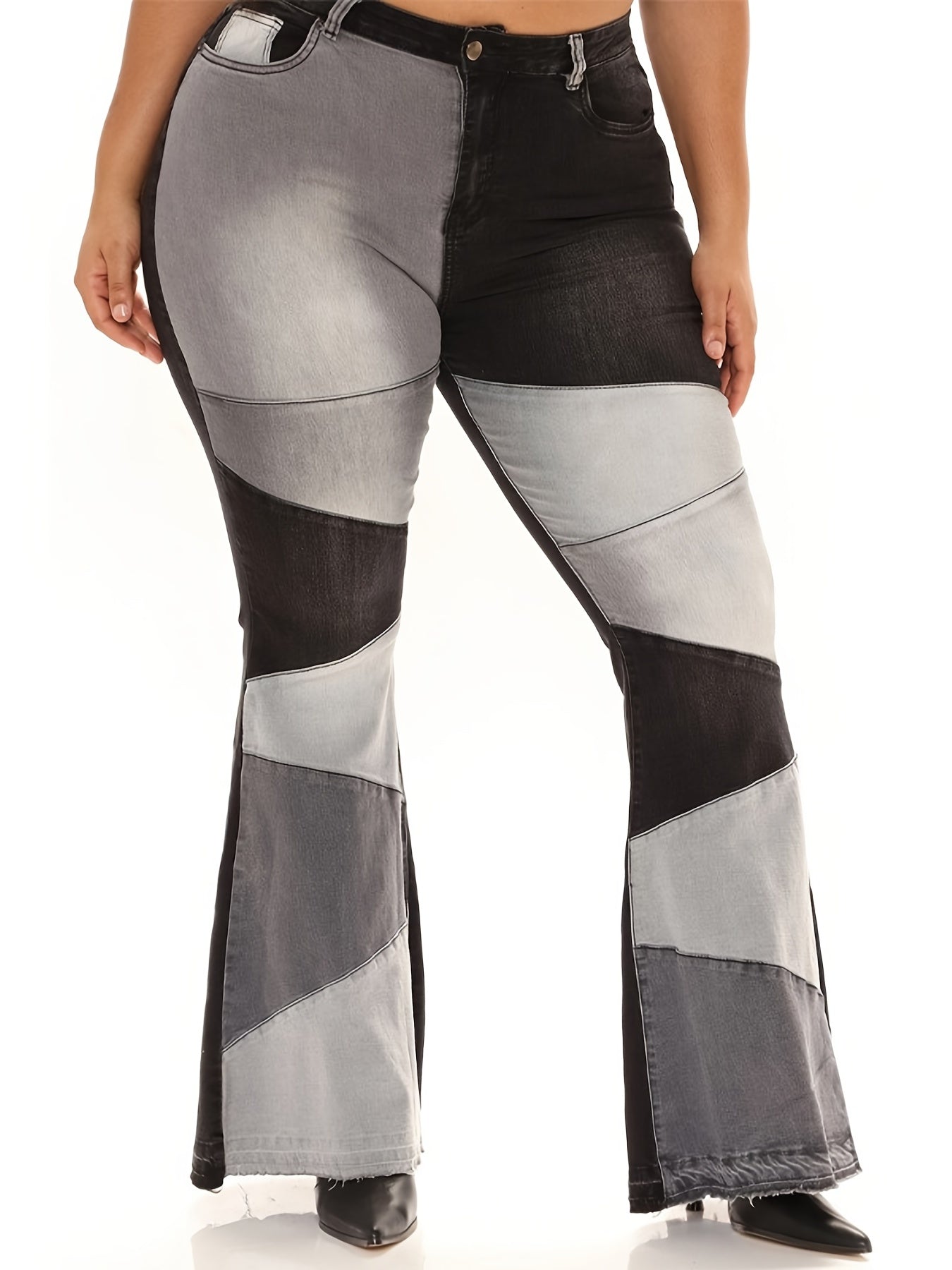 Colorblock High Rise Flared Leg Jeans