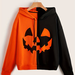 Colorblock Graphic Print Hoodie Long Sleeve Drawstring Sweatshirt