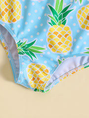 2pcs Girls Ruffled Trim Cami Top & Pineapple Shorts Bikini Set