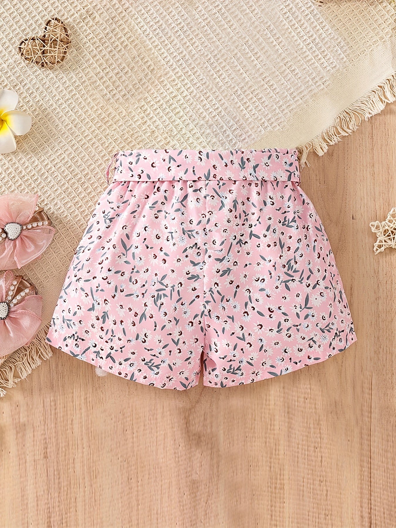 Toddler Girls Flowers Graphic Belted Shorts Kids Summer Clothes
