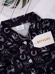 Boys Casual V Neck Short Sleeves Button Up Shirt