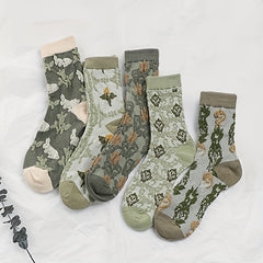 5 Pairs Women's Floral Print Socks Stockings