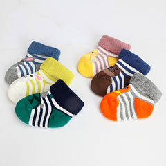3 Pairs Baby Striped Cartoon Animal Print Floor Socks Warm Winter
