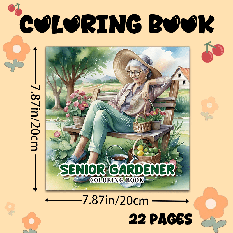 Senior Gardener Coloring Book - Relaxing Scene with Elderly Woman and Flowers
