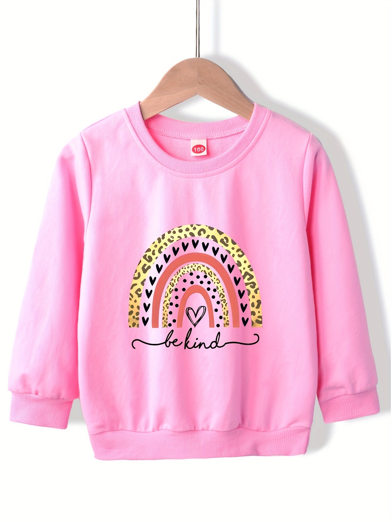 Leopard Rainbow Sweatshirt Girls Round Neck Pullover Tops
