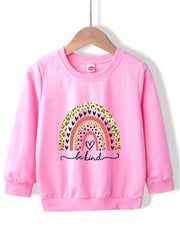 Leopard Rainbow Sweatshirt Girls Round Neck Pullover Tops
