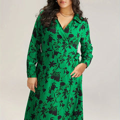 Floral Print Long Sleeve Plus Size Casual Dress