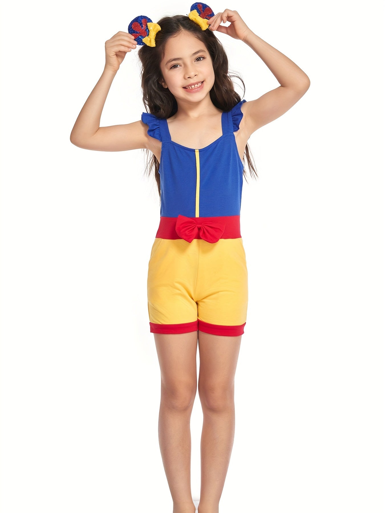 Princess Ruffle Sleeve Jumpsuit With Bow Romper for Girls