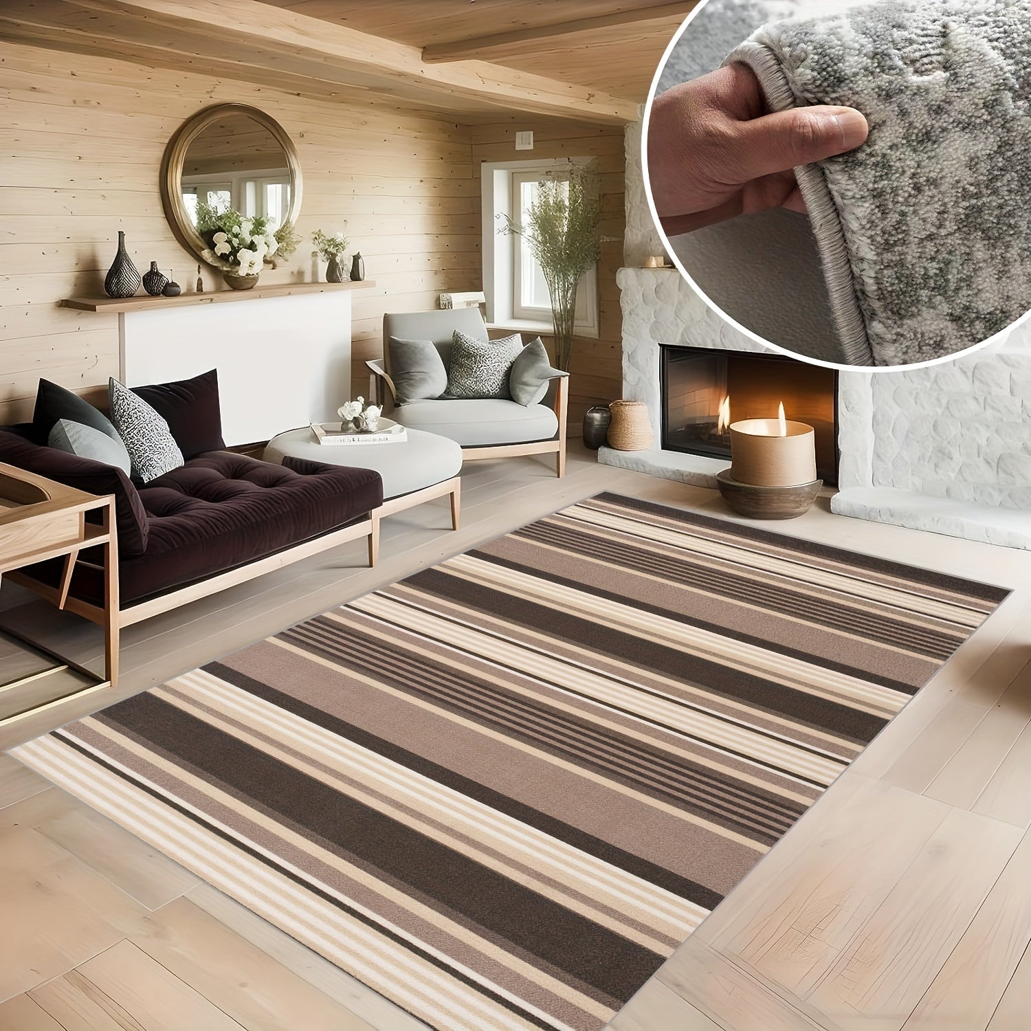 Striped Pattern Area Rug Soft Non Slip Easy to Clean