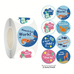 500pcs Reward Stickers Good Job Well Done Sea Animals Pattern Stickers