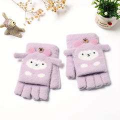Kids Winter Cartoon Gloves Half Finger Thickened Warm Knitted Gloves