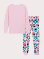 Cartoon Girl Print Kid's Pajama Set Long Sleeve Top & Pants Comfy PJ Loungewear