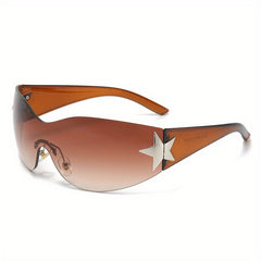 Y2K Wrap Around Sunglasses Star Decor Polarized Outdoor Eyewear UV400