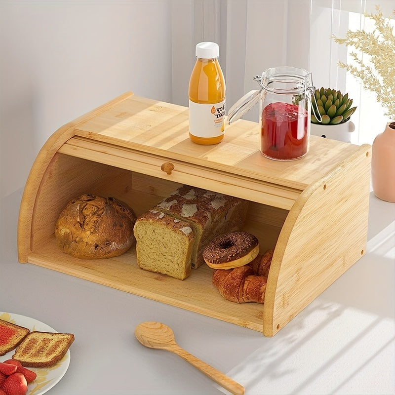 Large Natural Bamboo Roll Top Bread Box For Kitchen Countertop