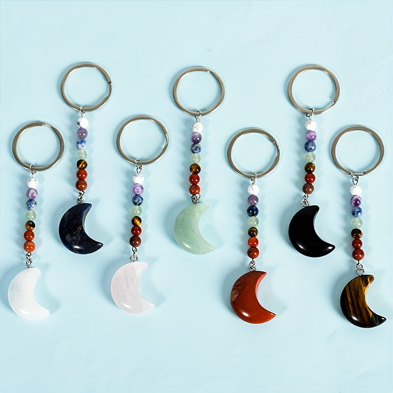 Natural Crystal Chakra Keychain Reiki Healing Gemstone Yoga Key Chain