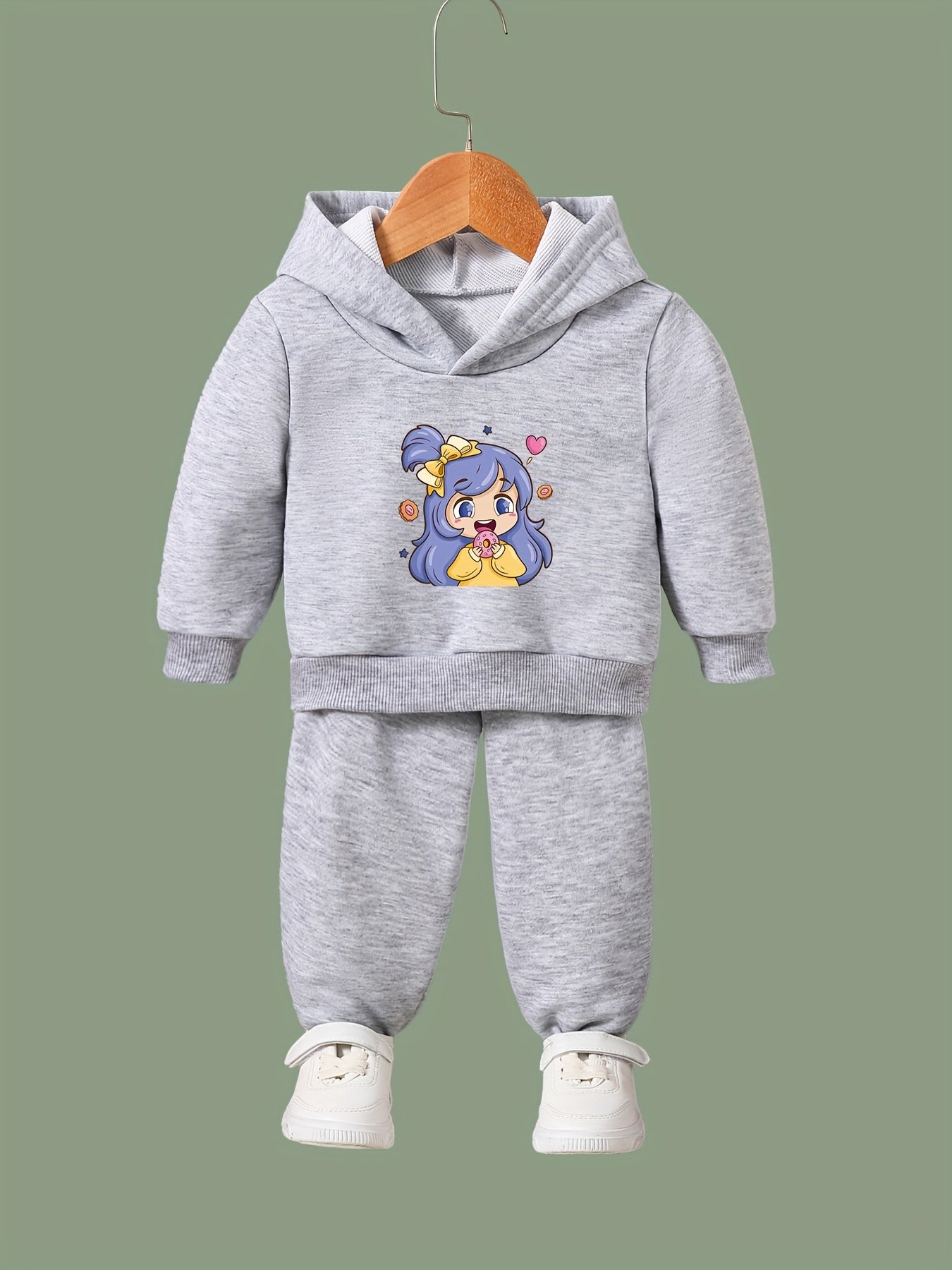 Cartoon Girl Print 2pcs Girls Outfits For Sports Spring Fall Outdoor Gift