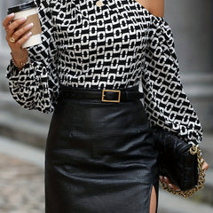 Slanted Shoulder Blouse Long Sleeve Casual Women's Clothing