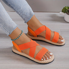 Women's Cross Strap Flat Sandals Elastic Band Summer Beach Shoes