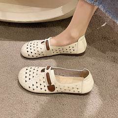 Women's Heart Hollow Out Flat Shoes Round Toe Slip On Casual Walking Flats
