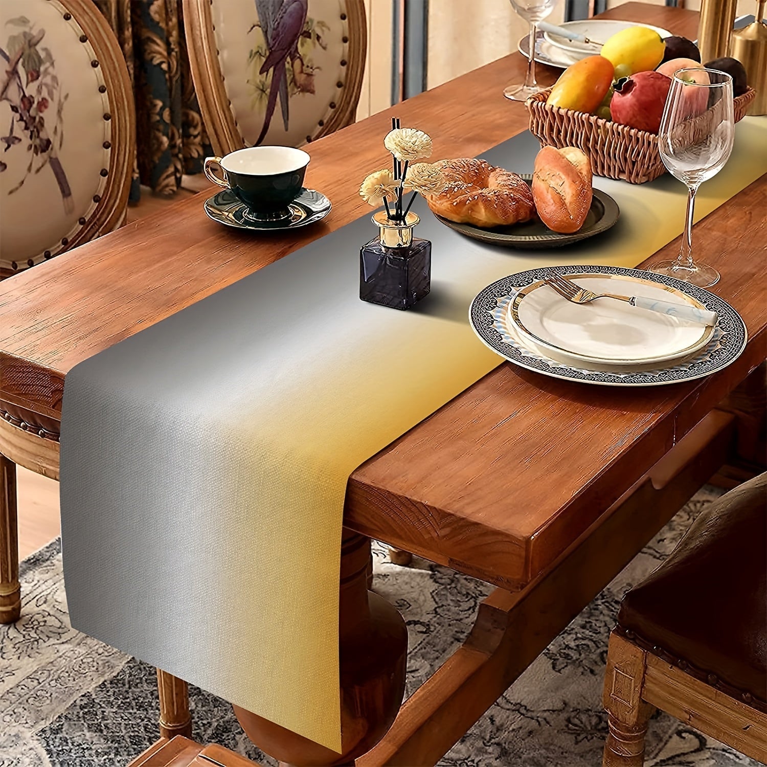 Burlap Linen Rustic Table Runner Yellow Gray Vintage Wood Grain Dresser Scarf