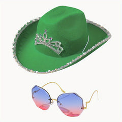 Y2K Cowgirl Hat Glasses Set Crown Fedora Cap
