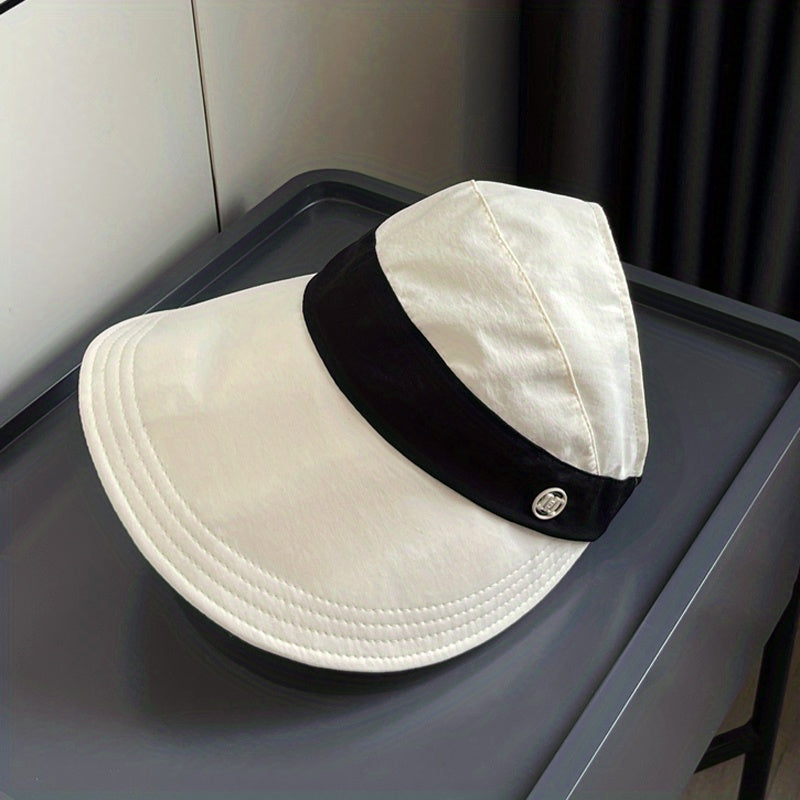 Ponytail Block Bucket Hat Wide Brim UV Protection Sun Hat Lightweight Summer