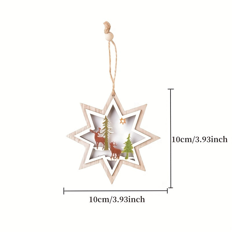 1pc Christmas Wooden Hollow Tree Pendant with Star Pendant