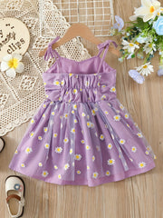 Girls Daisy Print Cami Dress With Tulle - Party Holiday Outfit