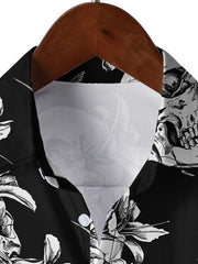 Men's Flower & Skull Print Hawaiian Shirt
