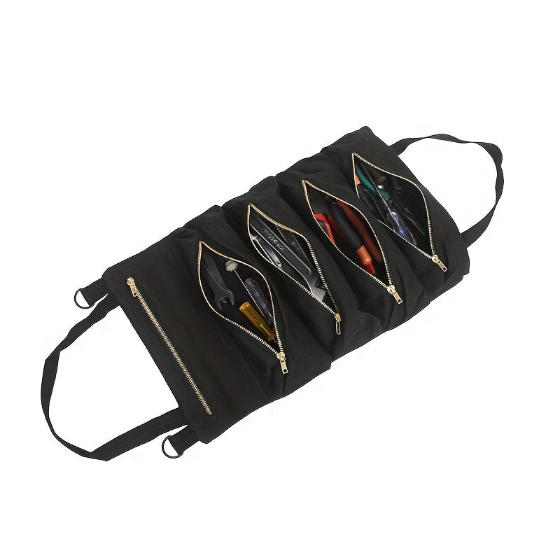 Canvas Tool Roll Up Bag with Zipper Tote