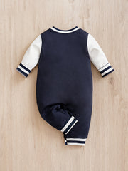 Baby Stylish Letter Block Cotton Baseball Jersey Bodysuit