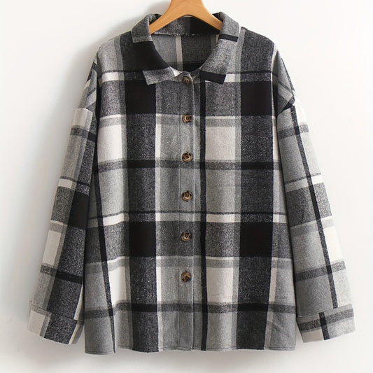 Plaid Print Long Sleeve Button Up Collar Shirt