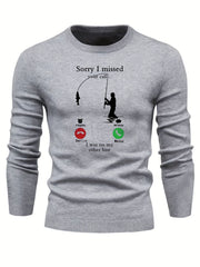 Fishing Pattern Novel Sweater Men's Casual Warm Stretch Crew Neck Pullover