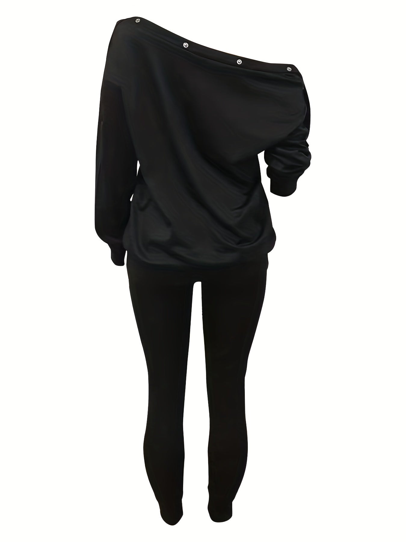 Cold Shoulder Long Sleeve Top & Slim Pants Set Women's Outfit