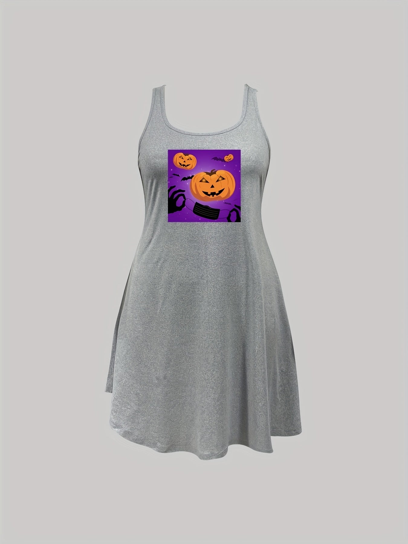 Plus Size Pumpkin Skull Print Tank Sleep Dress