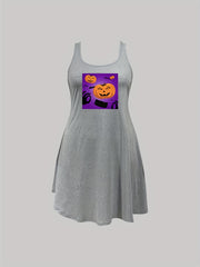 Plus Size Pumpkin Skull Print Tank Sleep Dress