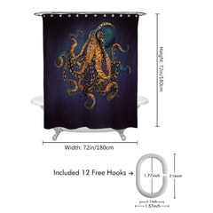 Waterproof Octopus Shower Curtain 72x72in