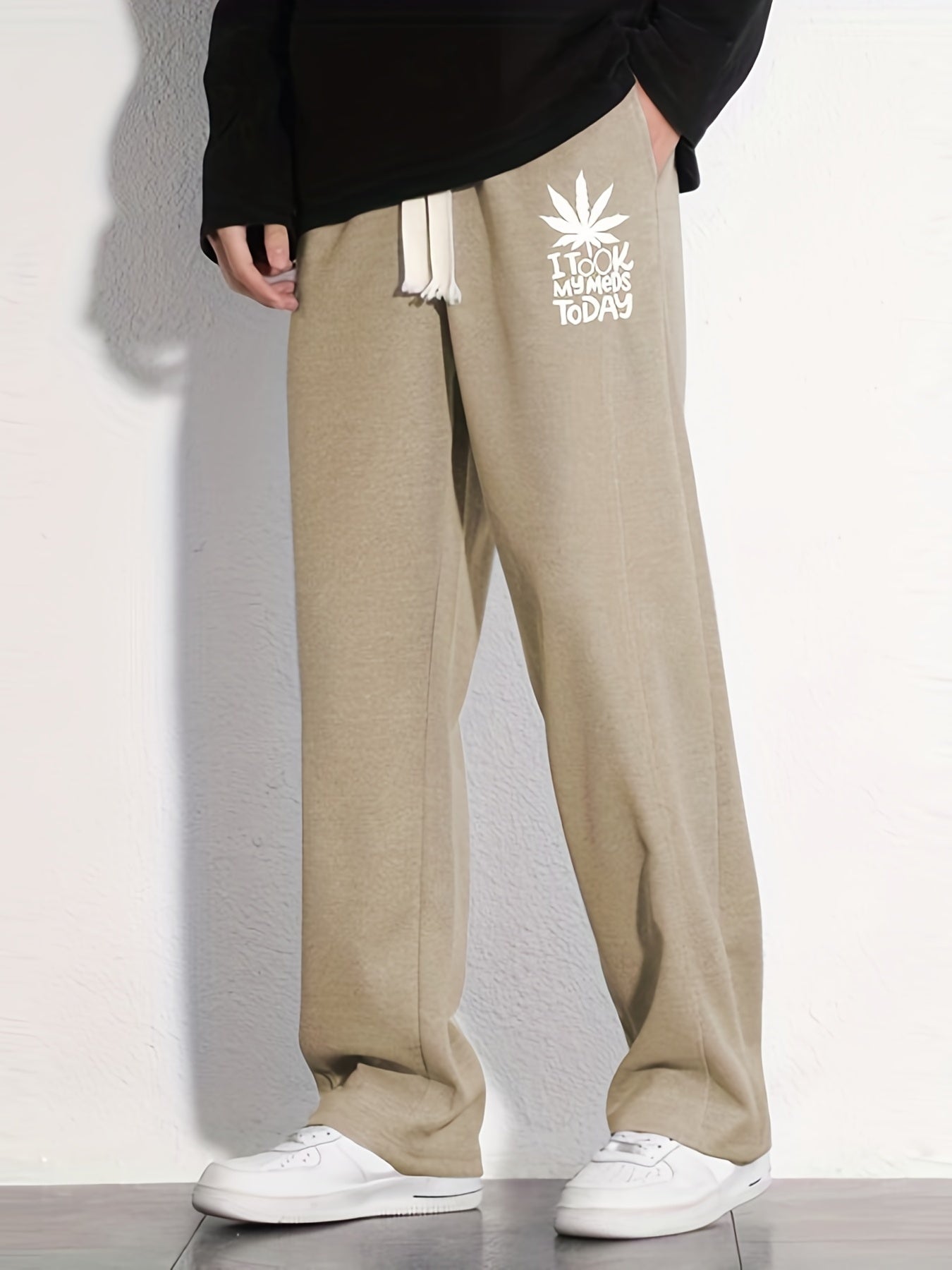 Leaf Pattern Loose Fit Mopping Pants Men's Casual Joggers
